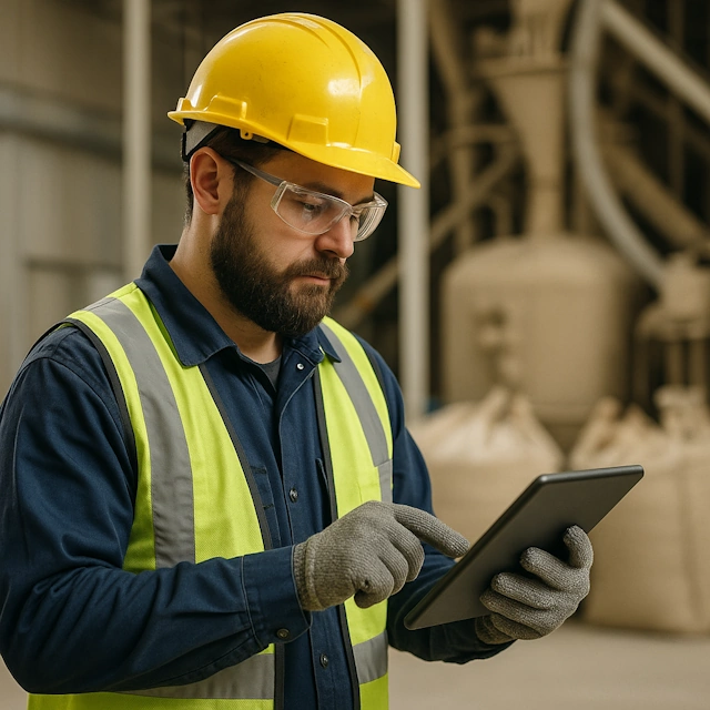 Materials processing operator with digital checklist